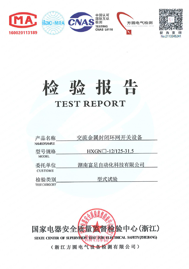 高压环网柜检验报告-（HXGN-12-125-31.5KA)